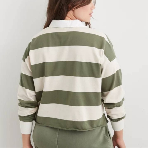 AERIE Striped Green And White Woman's Sweatshirt - Picture 2 of 3